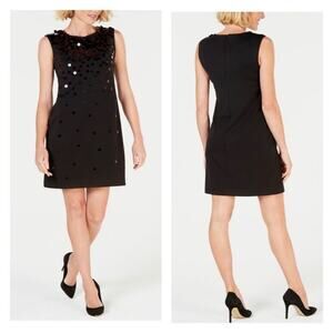 Alfani Womens Black Purple Sequin Paillette Cocktail Scuba Shift Dress Sz 8P